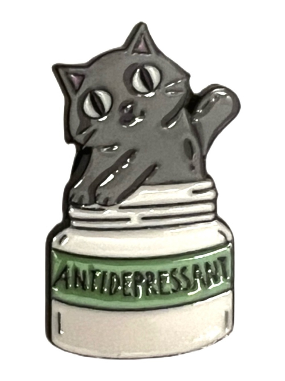 🧷Antidepressant Cartoon Cat Enamel Pin Brooch in Grey